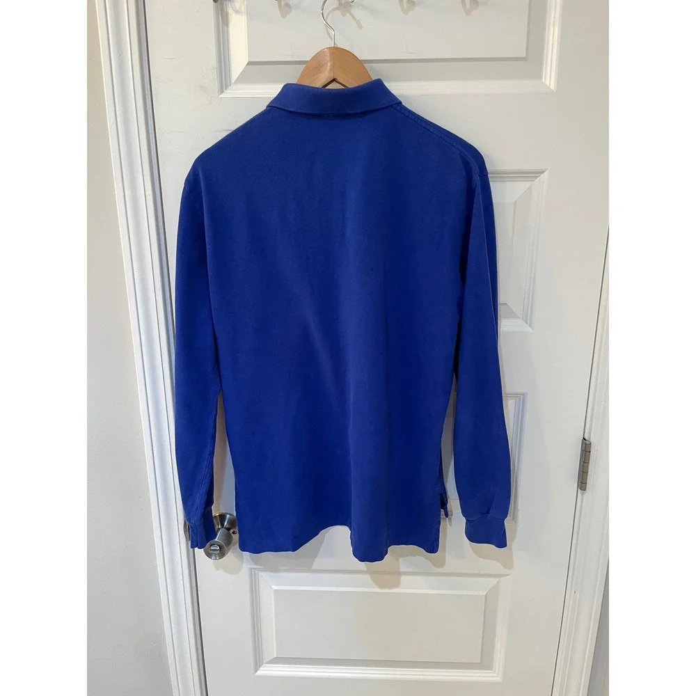 Polo Ralph Lauren Mens Long Sleeve Polo Shirt Blue Orange Pony Pique Knit L